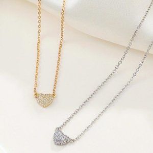Crystal Encrusted Heart Necklace in Gold or Silver